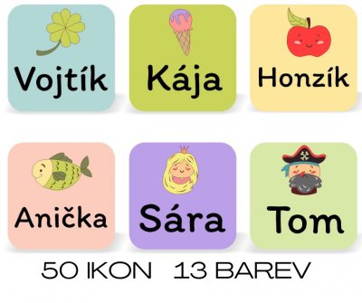 ŠKOLKA ZNAČKY MINI štítky  22x22mm (42ks)
