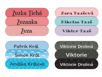 NAŽEHLOVACÍ jmenovky SADA OVÁL  45x10mm (45ks)