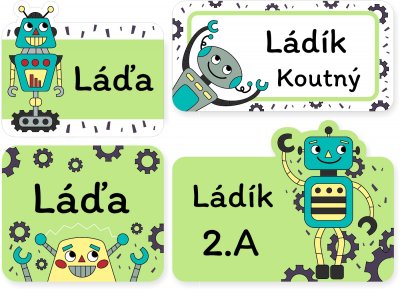 NAŽEHLOVACÍ štítky ROBOTI (60ks)