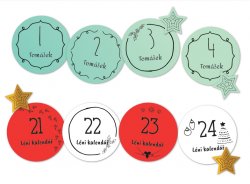 ADVENTI NAPTÁR matricák 30 mm (24+8 db) - Karácsonyi