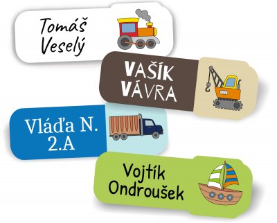 KÖZLEKEDÉSI ESZKÖZÖK névcímkék 45x17 mm (27 db)