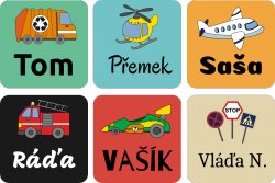 Vasalható MINI névcímkék AUTÓK+ 20x20 mm (48 db)