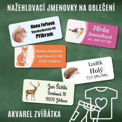 Nažehlovací Akvarel ZVÍŘÁTKA jmenovka 45x20mm (24ks)