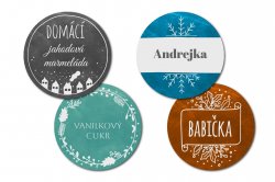 HANDMADE samolepky a VÁNOČNÍ jmenovky SADA 43mm (12ks)